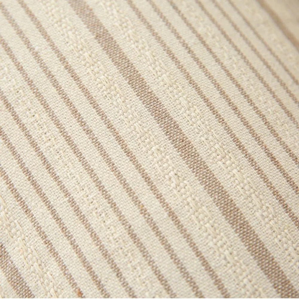 Luxury Home | Modern Farmhouse Beige Textured Linen Striped Throw Pillow Covers